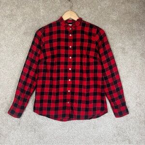 J Crew Shirt Womens Extra Small Red Plaid Flannel Button Long Sleeve Ruffle-4437